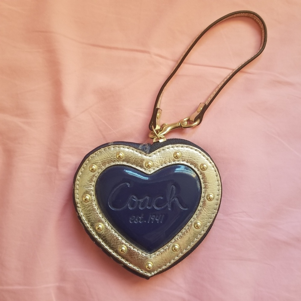 Coach New York Heart Keychain Coin Purse Bag Charm